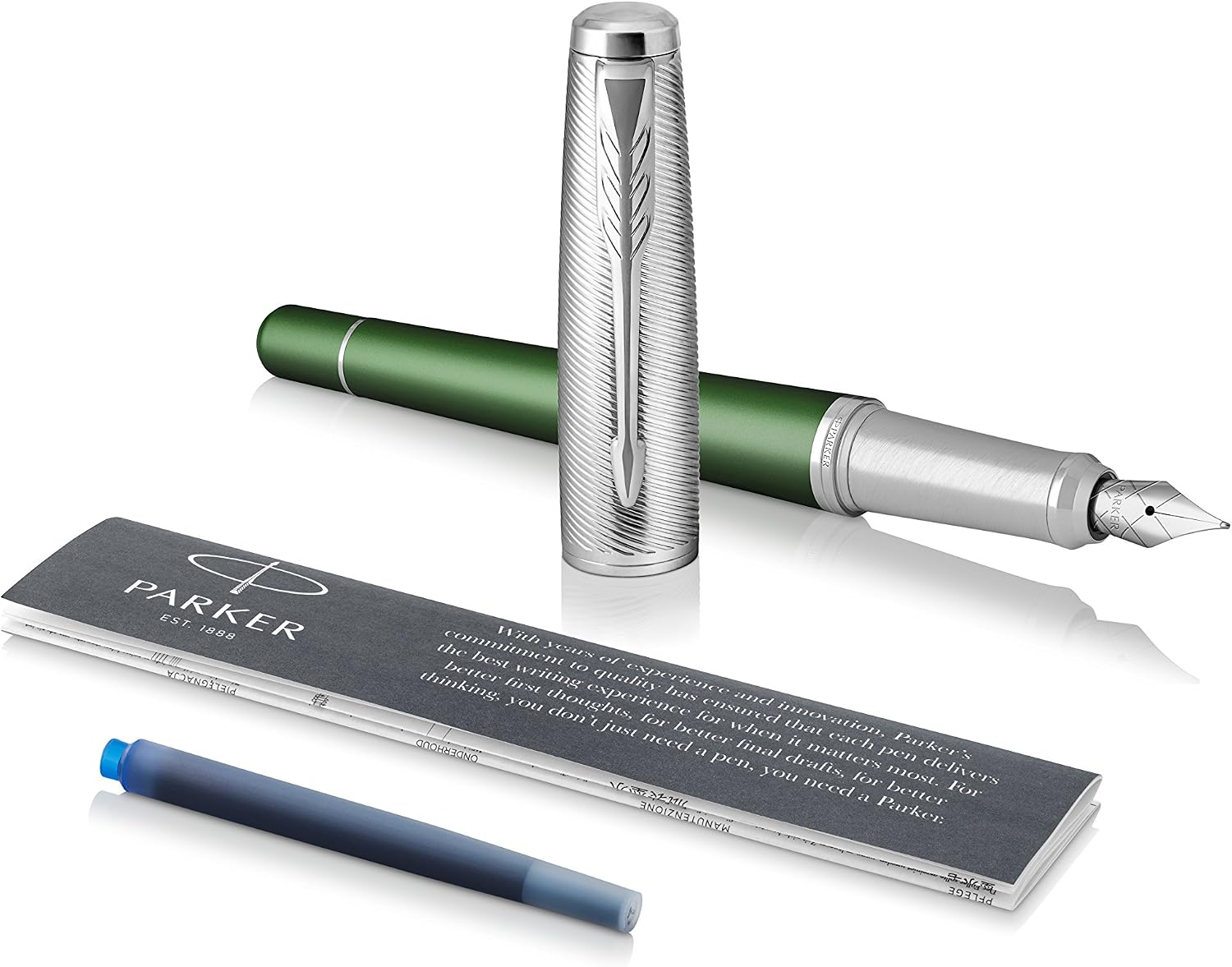 Parker Urban Fountain Pen, Premium Green with Fine Nib and Blue Ink Refill, 1931617