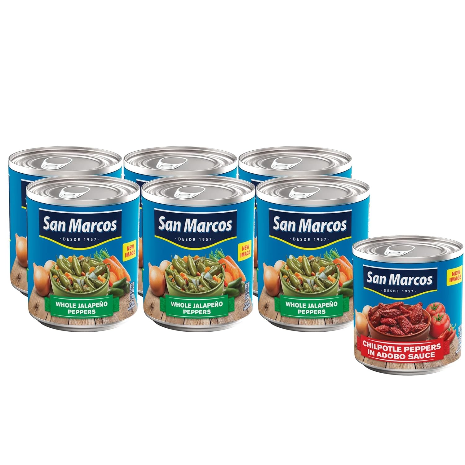 San Marcos, Whole Jalapeno Peppers, 26 oz (Pack of 6) + Chilpotle In Adobo Sauce, 7.5 oz