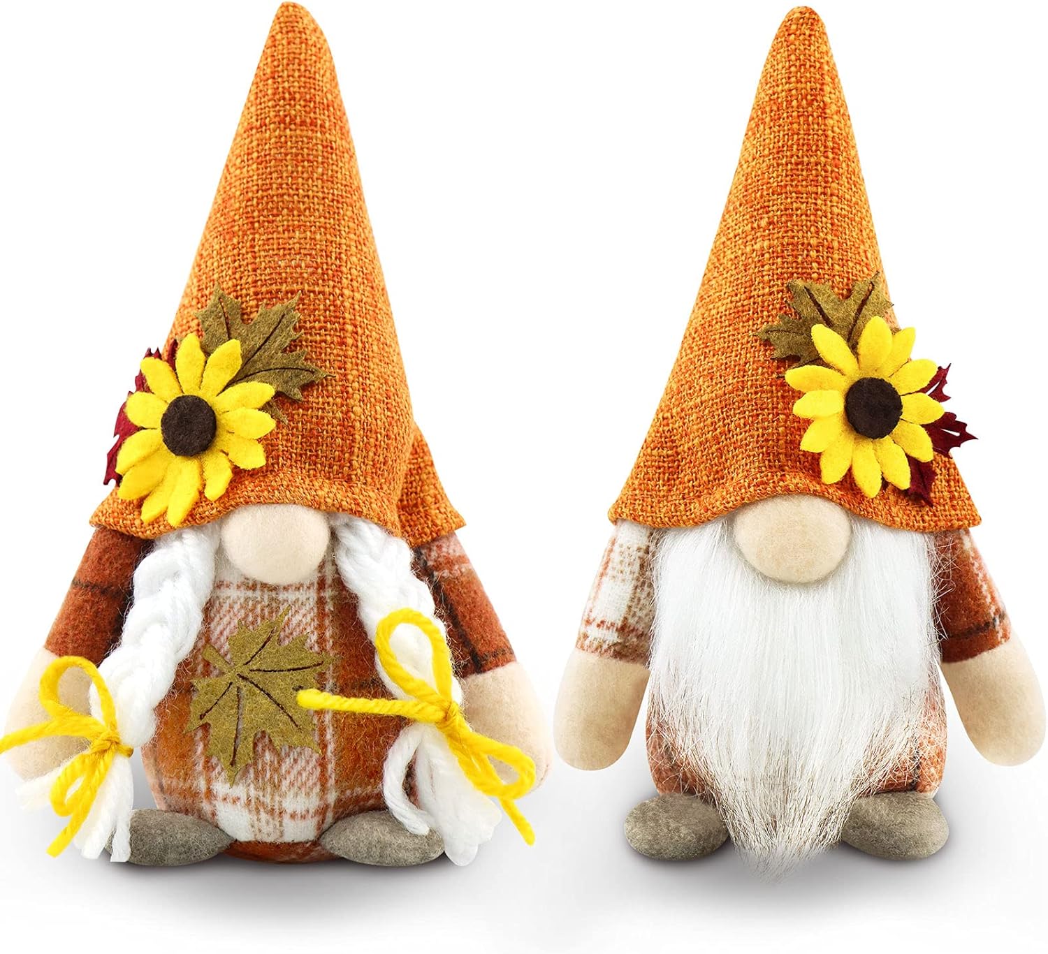 Godeufe Set of 2 Autumn Gonk Decorations Gnomes Plush Handmade Harvest Sunflower Maple Leaf Elf Dwarf Decor for Farmhouse Holiday Home Kitchen Party