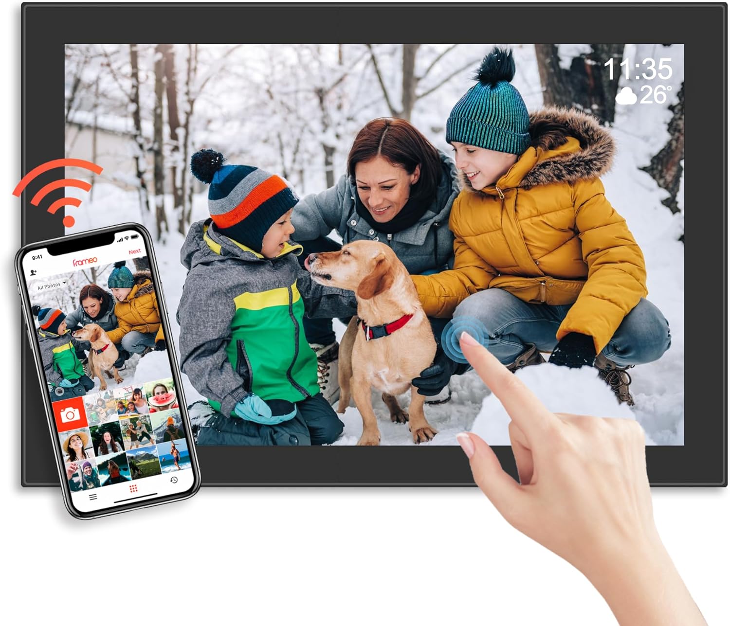Golony WiFi Digital Photo Frame, 10.1-inch Mirror Glow, 1280x800 IPS LCD Touch Screen, Built-in 16GB Memory Auto-Rotate, Best Gift, Share Happy from Anywhere Instantly via Free Frameo App, New Black