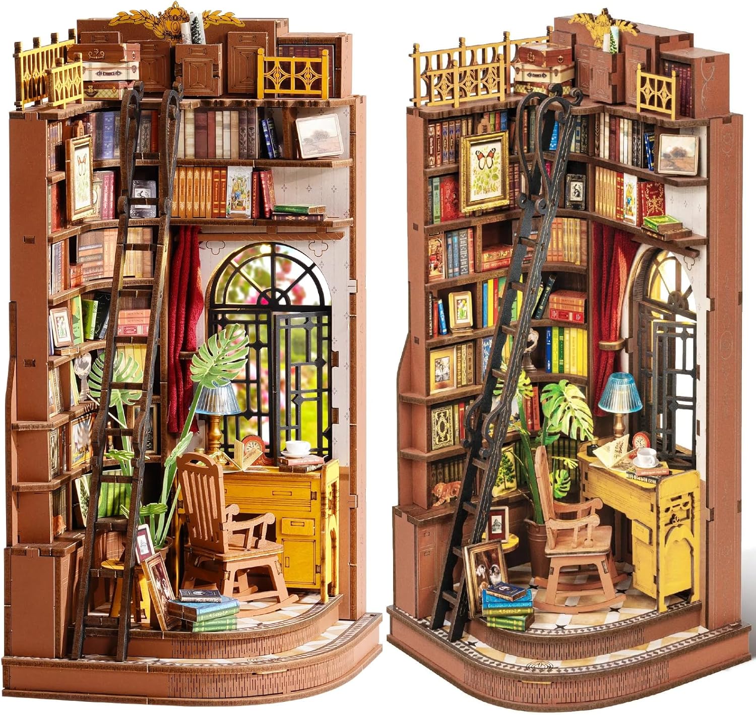 Rolife Book Nook Kit for Adults DIY Miniature Kit with Lights Silent Corner Study Booknook Model Kits for Adults to Build 3D Wooden Puzzle for Desk Library Bookshelf Decoration