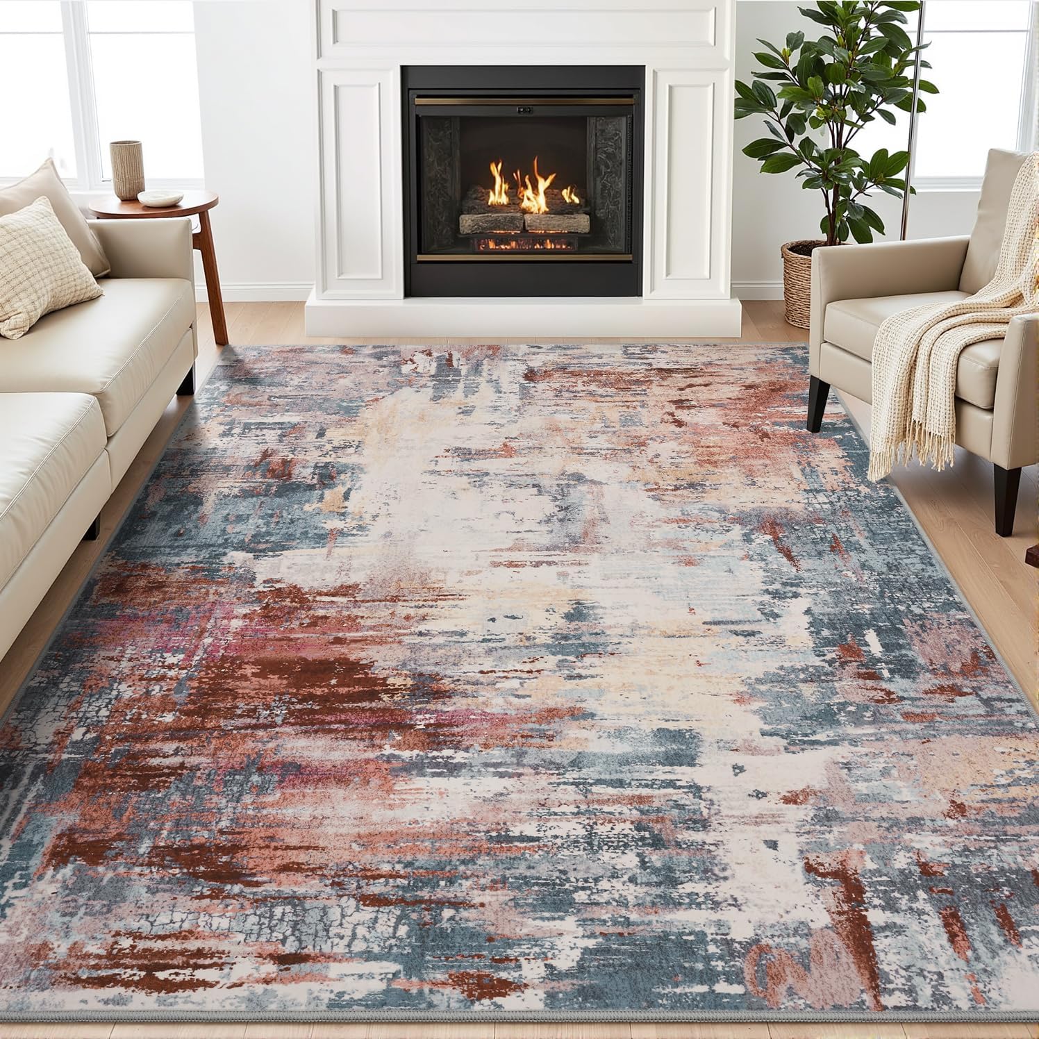MontVoo Abstract Area Rug-6x9 Washable Rugs for Living Room-Soft Rug for Bedroom-NeutralNon Slip Indoor Floor Carpet for Apartment Dining Room Nursery Home Decor