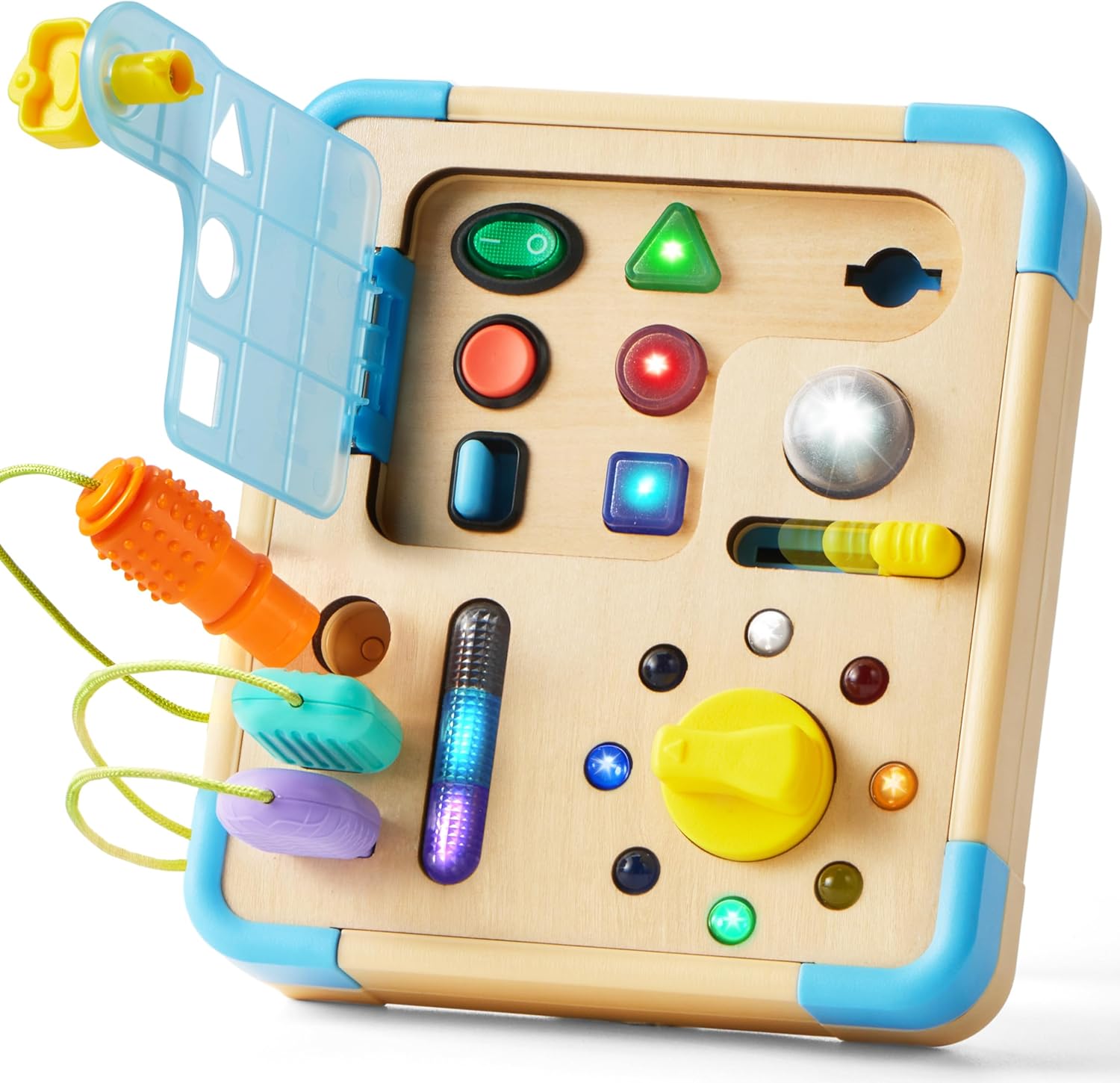 Electronic Busy Board – Montessori-Inspired Pretend Toy with 15 LED Lights & 9 Sound Effects, 5 Interactive Switches & Plugs, Sensory Fun, Early Development, Baby Toys Age 18M+ Old