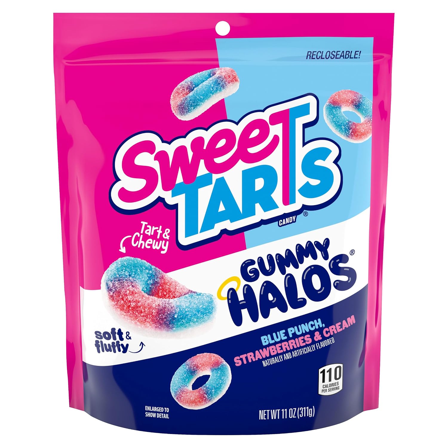 SweeTARTS Halos Blue Punch & Strawberries Cream Candy, Soft Chewy, 11 oz