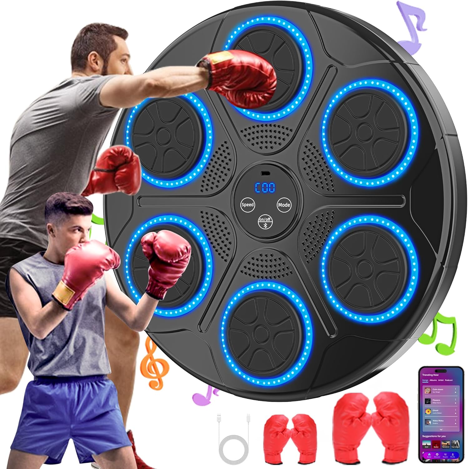 Music Punching Machine Boxing for Kids/Adults, 9 Modes & 9 Speeds Bluetooth Arcade Machine with Boxing Gloves, Large Size Wall Mounted Punching Boxing Equipment