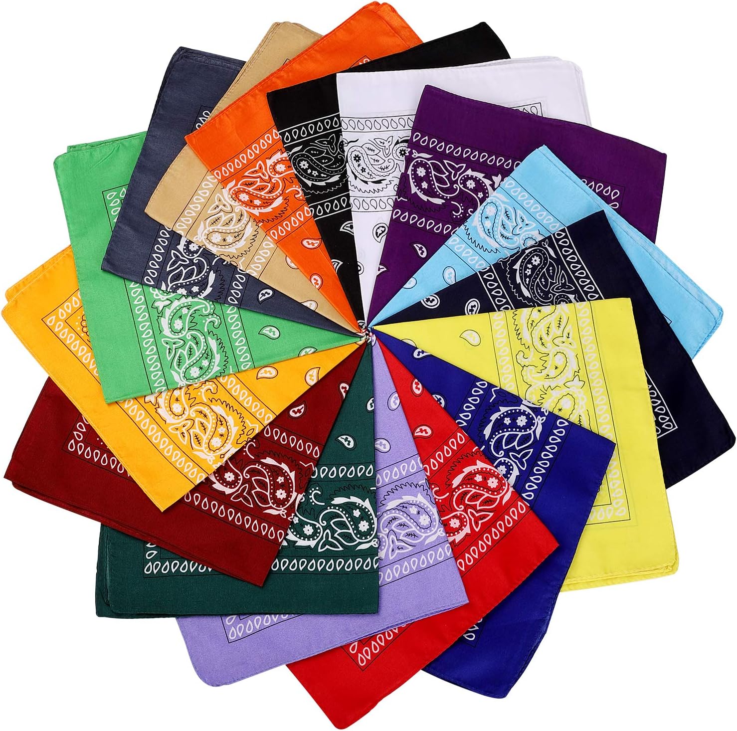 16 Pcs Bandanas Multi-Purpose Bandanas Paisley Cowboy Polyester Headbands 22x22 inch