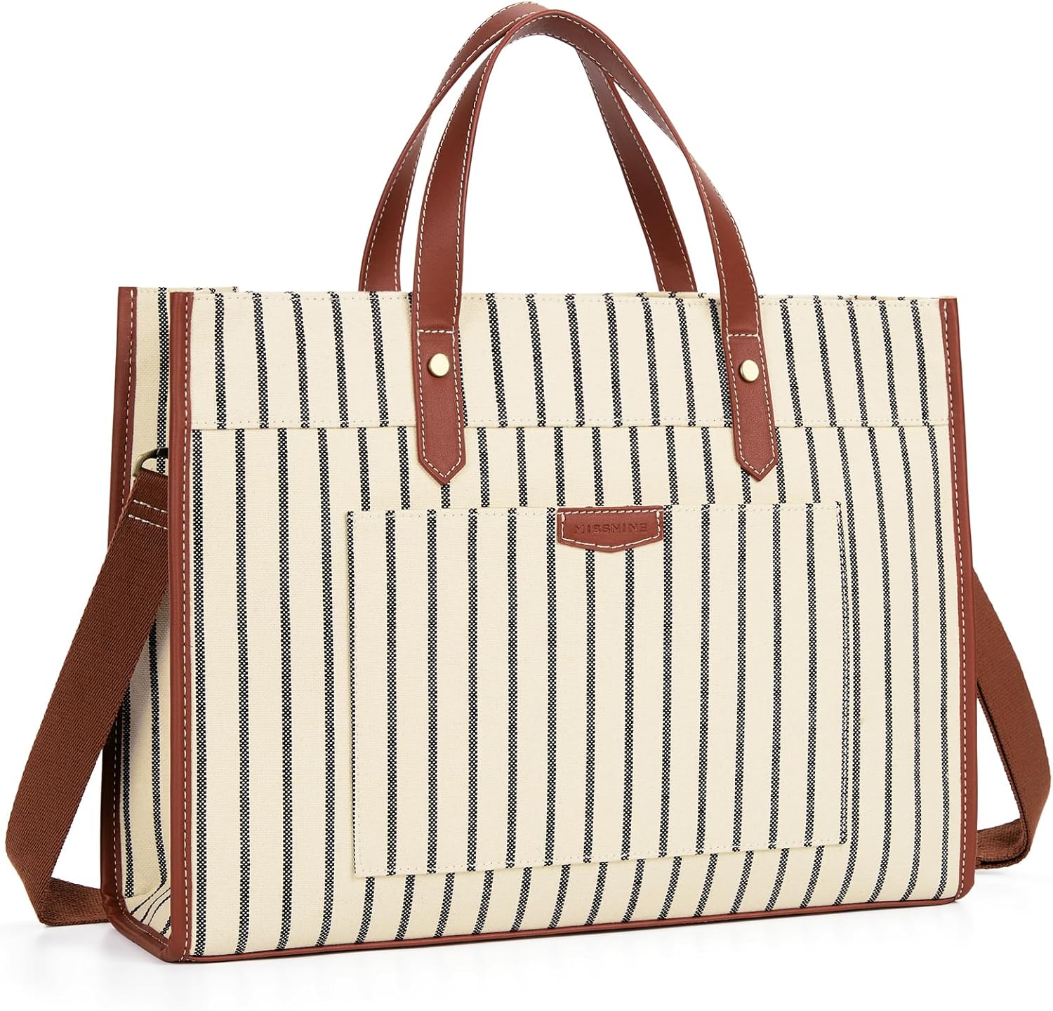 Missnine Laptop Tote Bag Canvas Laptop Bag 15.6 inch Work Shoulder Bags Casual Briefcase Handbag for Travel, Office, College (Stripe)