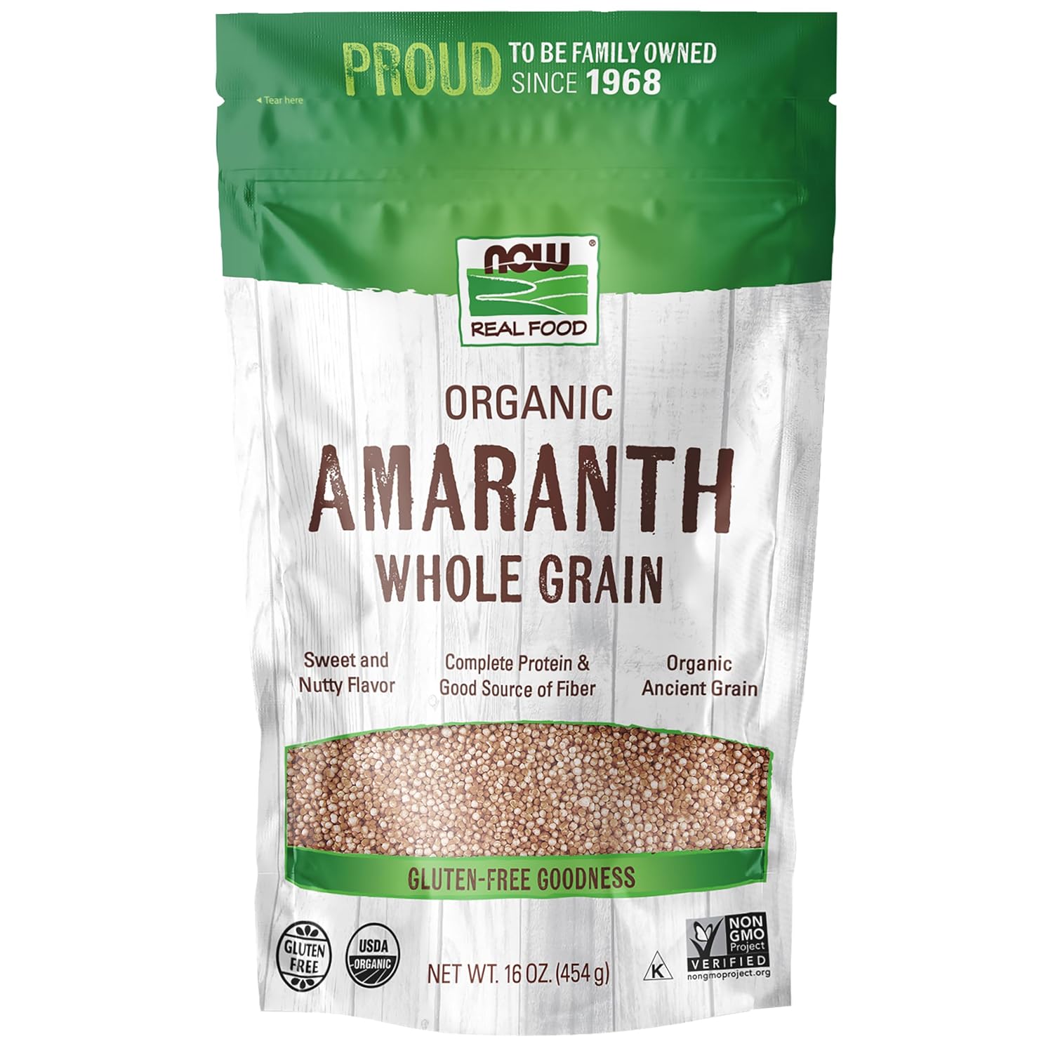 NOW Foods, Organic Amaranth Whole Grain, Protein & Fiber, 16 oz