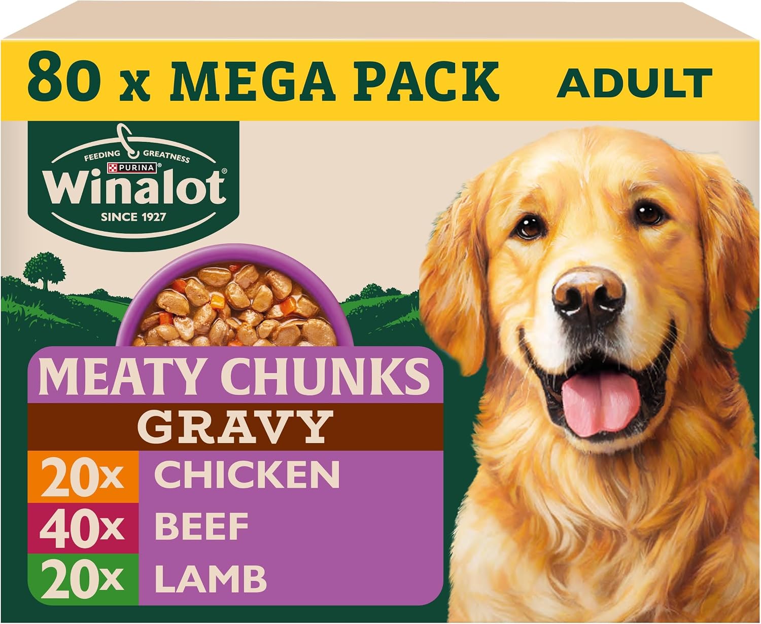 WINALOT Meaty Chunks Mixed in Gravy Wet Dog Food 80x100g