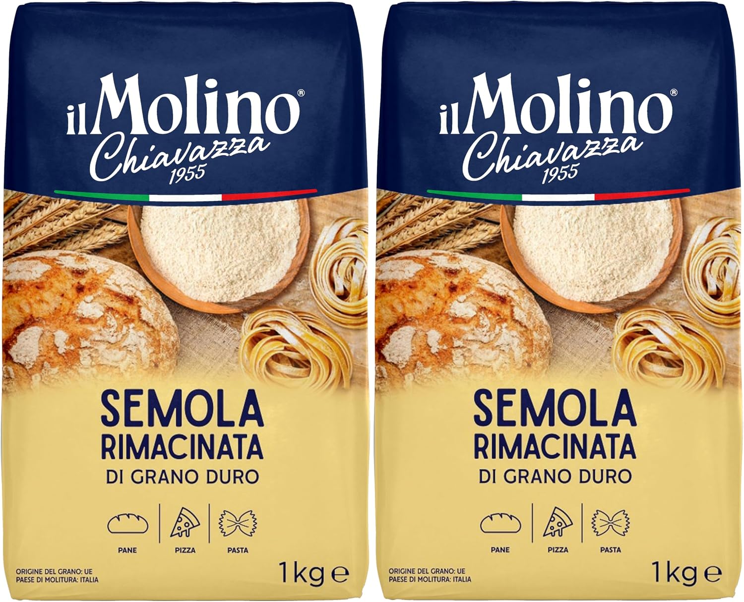 il Molino Chiavazza Semola Rimacinata 1kg - Pack of 2 | Premium Italian Semolina Flour for Pizza, Breads & Fresh Pasta