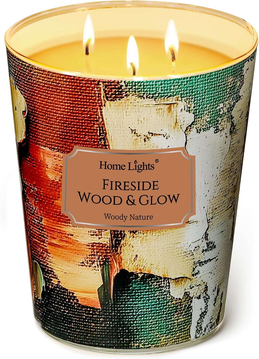Home Lights 3-Wick Candles for Home Scented - 34oz Soy Wax Candle Long-Lasting Fragrance, Industrial Chic Home Decor and Housewarming Gifts, Fireside Wood & Glow