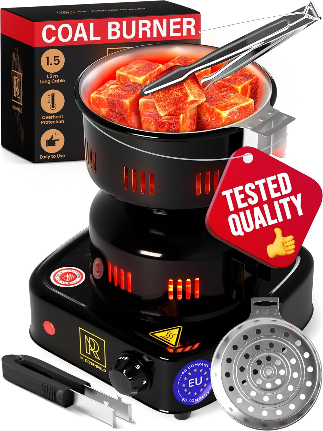 Hookah Coal Burner for Hookah – Premium FIRE Tower Multipurpose Electric Stove for Hookah Coals Burner for Shisha, Free Hookah Tongs, overheat Protection, Hookah Charcoal Burner for Hookah Cubes