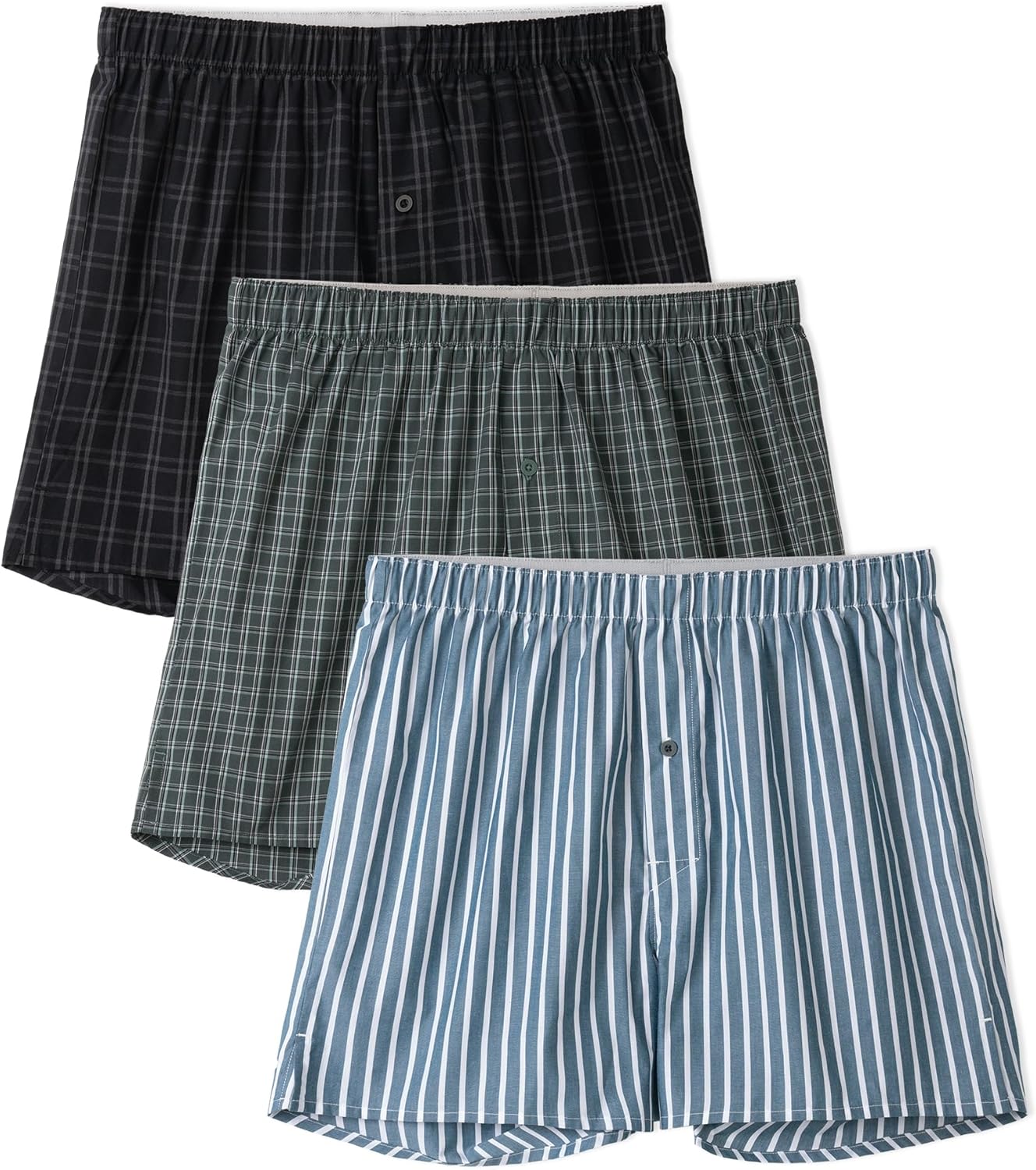 DAVID ARCHY Woven Cotton Boxers for Men Classic Men's Underwear Loose Breathable & Comfortable Boxer Shorts 3 or 5 Pack