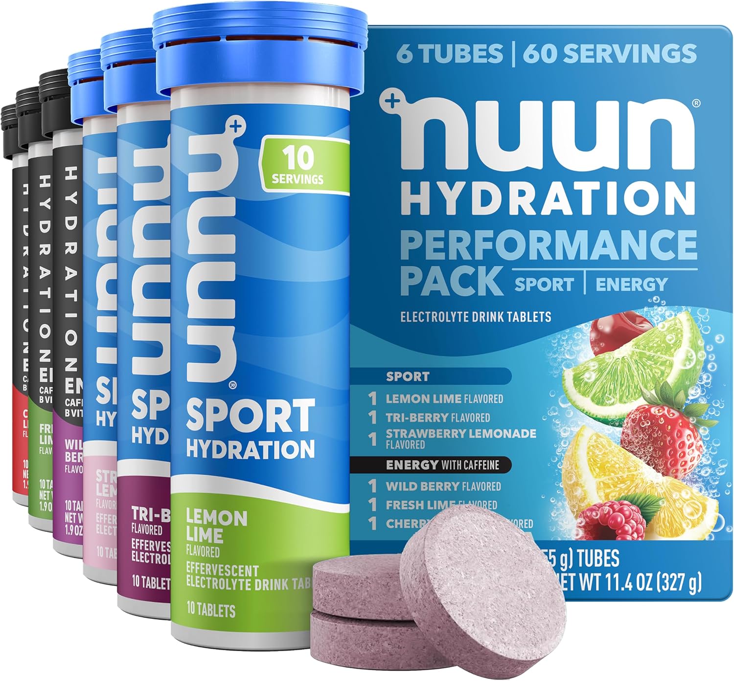 Nuun Energy Caffeine + B Vitamins Mixed Flavors, GF & Vegan, 6 Pack | 60 Servings with Caffeine from Green Tea Extract, Magnesium & 4 Other Electrolytes, Gluten Free, Vegan
