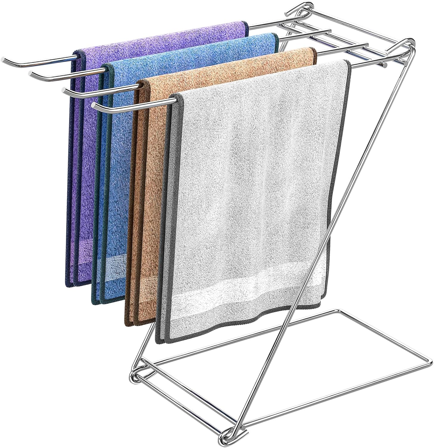 Kitchen Towel Holder Stand, 4-Arm Dish Towel Holder Countertop Hand Towel Holder for Bathroom, Free Standing Hand Towel Stand Washcloth Dish Cloth Drying Rack, Z-Shaped Folding Hanging Towel Bar Stand