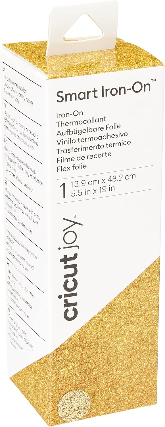 Cricut Joy Smart Glitter Iron On | Gold | 48.2 cm (19 in) | Heat Transfer Vinyl Roll (HTV) | for use with Cricut Joy, for Cricut Joy