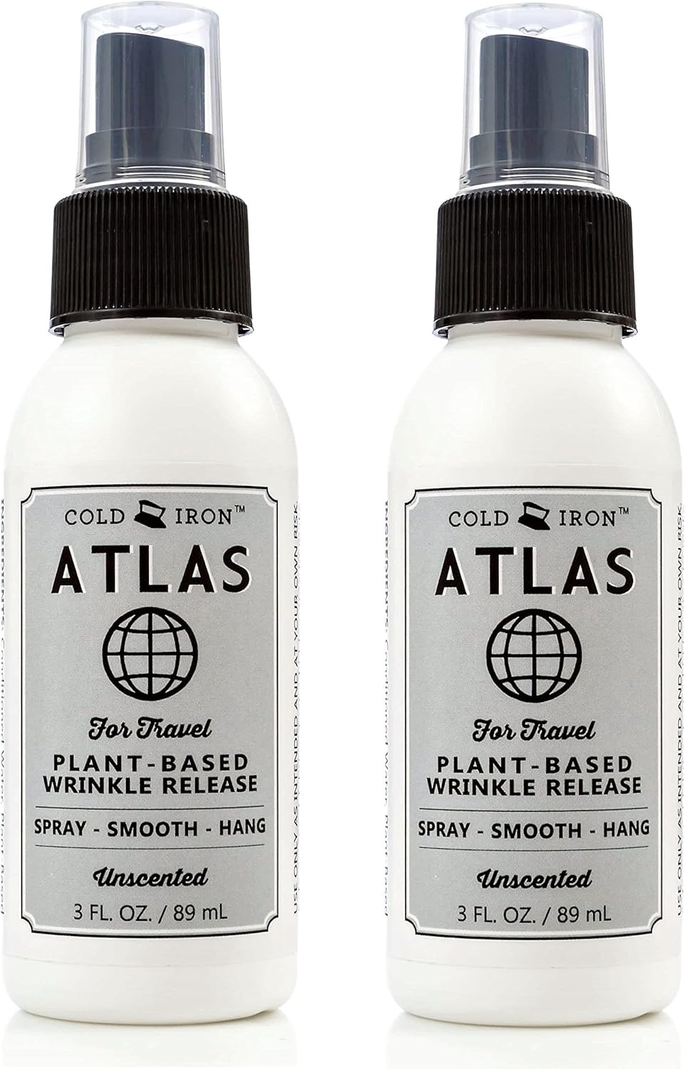 Cold Iron Wrinkle Release Spray for Clothes. Atlas Travel Size 3 fl oz/89 ml. Fragrance Free. Fast, Easy to Use Ironing Alternative. Spray, Smooth, Hang. Award Winning for People on The Go