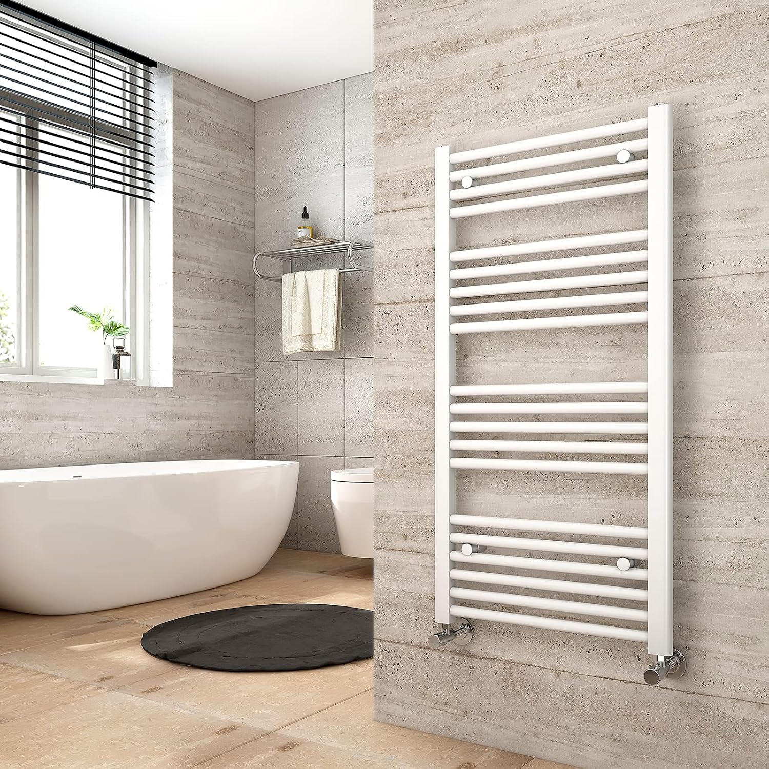 Heilmetz Bathroom Towel Radiator 1600 x 500mm White | 20 Bars, Versatile Wall/Floor Mounted, Heated Towel Rail, Central Heating Compatible