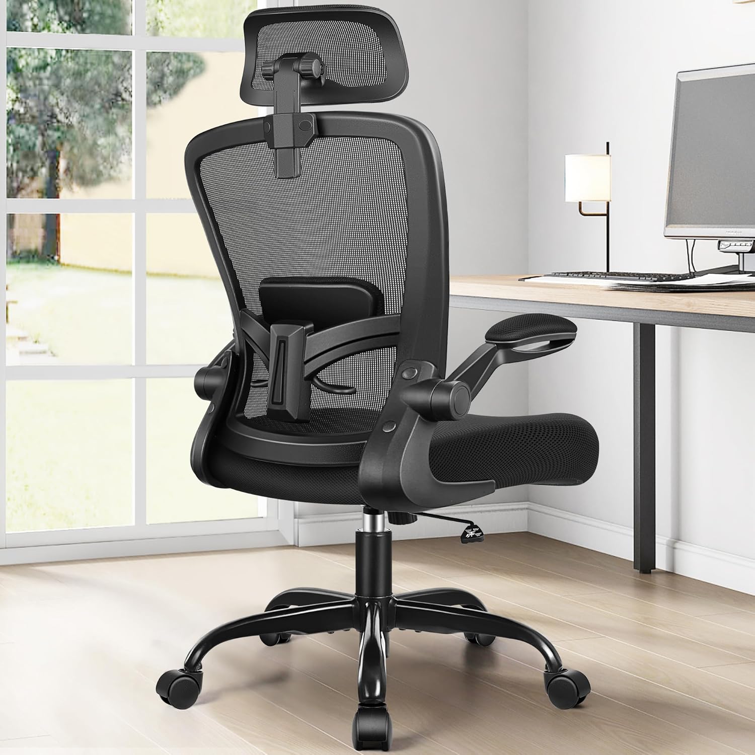 FelixKing Ergonomic Office Chair, Headrest Desk Chair Office Chair with Adjustable Lumbar Support, Home Office Swivel Task Chair with High Back and Armrest, Adjustable Height Gaming Chair(Black)