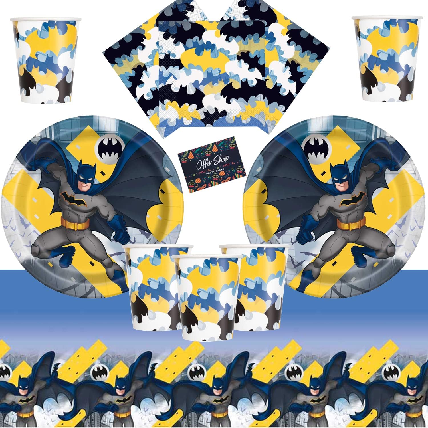 Offer Shop Batman Party Supplies Dark Knight Batman Birthday Party Tableware Pack 16 Guests- Superhero Plates Cups Napkins Table Cover