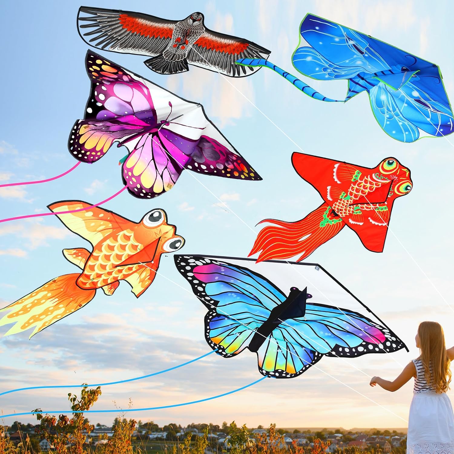 Leitee 6 Pcs Large Kite for Kids and Adults Outdoor Games, Cute Style