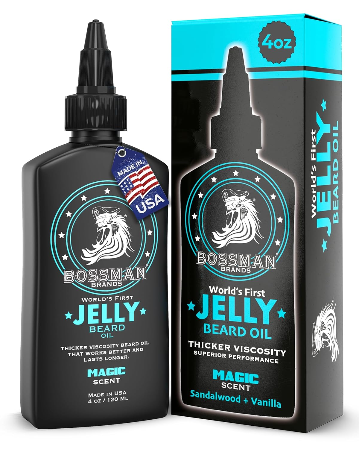 Bossman Jelly Beard Oil for Men (4 oz, Magic Scent) – Softens, Moisturizes & Conditions with Natural Ingredients