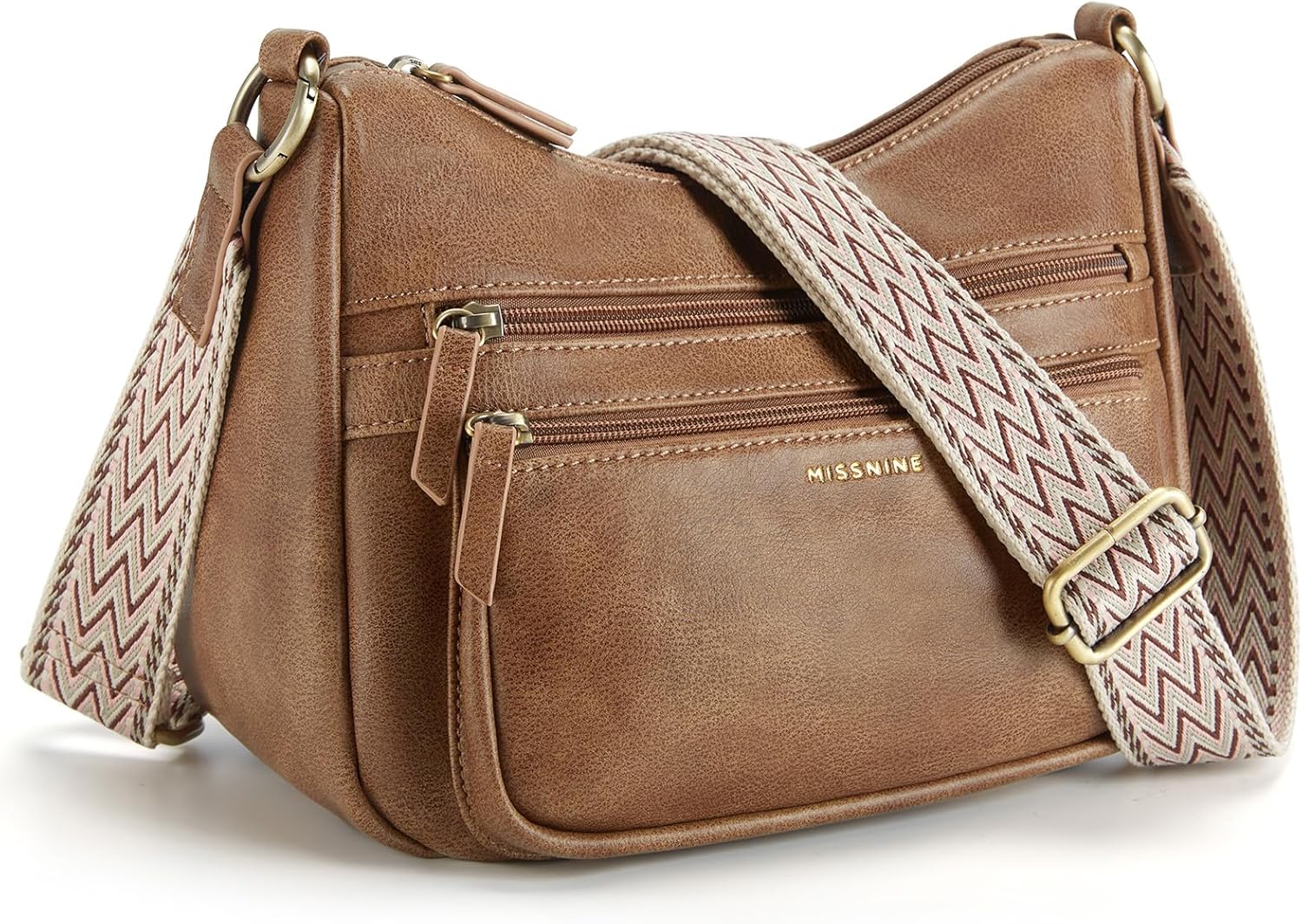 Missnine Crossbody Bags for Women, Medium Size Purses With Wide Shoulder Strap, Leather Trendy Cross Body Shoulder Handbags