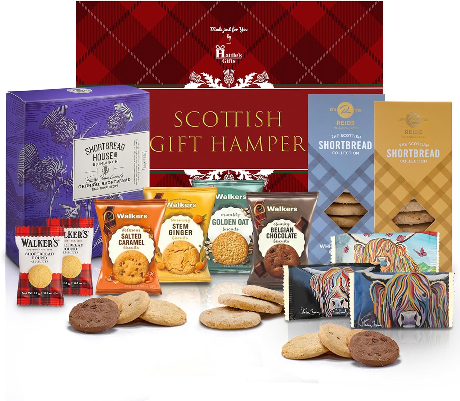 Hattie’s Gifts Luxury Scottish Shortbread Hamper - Biscuit Gift Set Assortment from Walkers, Reids, Deans, Shortbread House of Edinburgh - Thank You, Birthday, Christmas Treat Gourmet Food