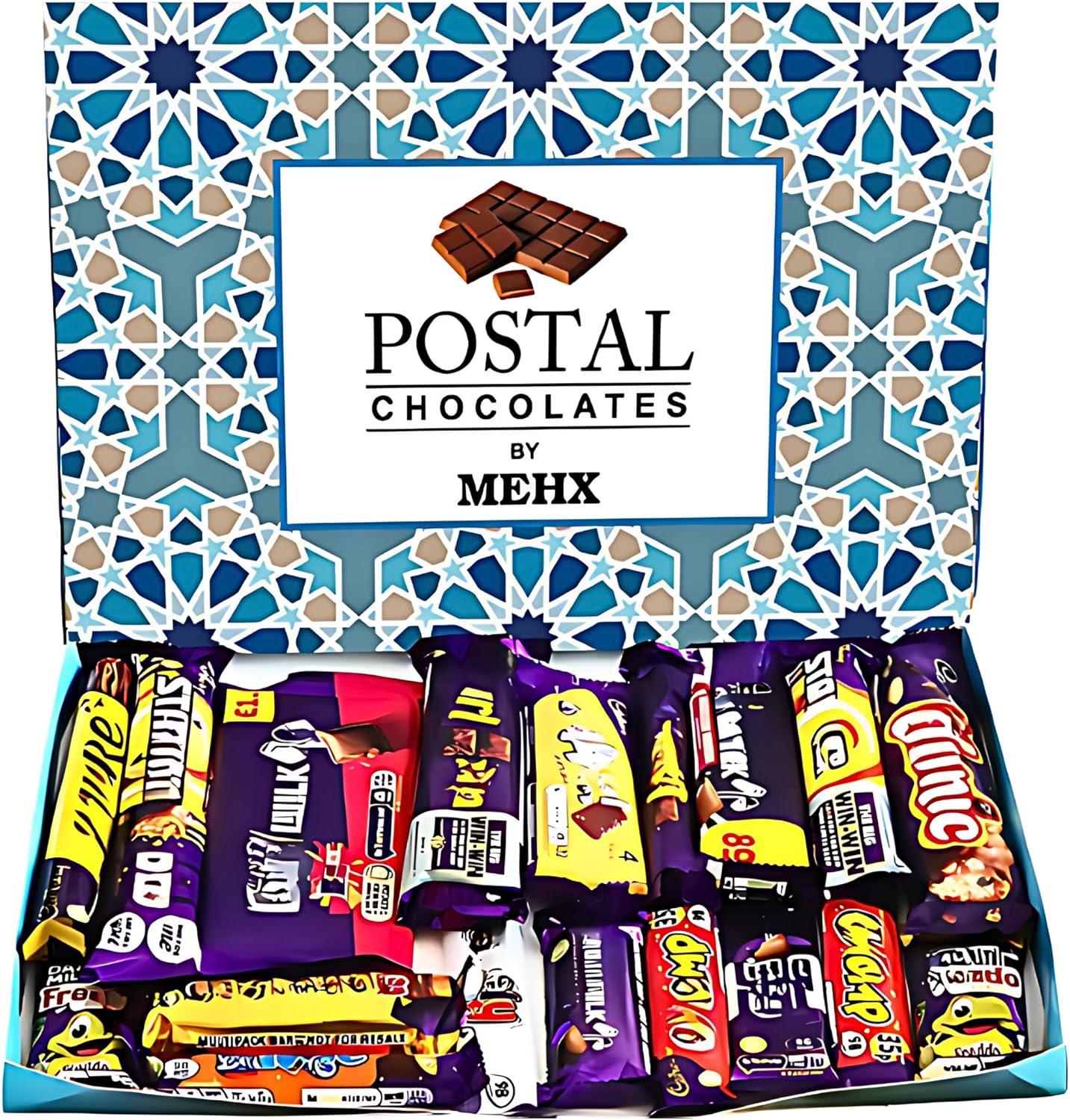 Postal Chocolate Gift Box – 18 Assorted UK-Style Bars – Sweet Milk Chocolate Hamper for Birthday, Anniversary & More – Premium Treat Box by Mehx
