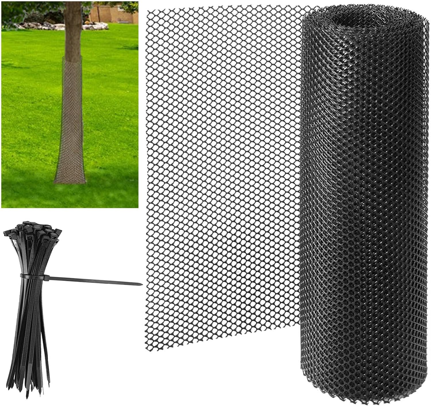 20 Ft Mesh Tree Guard Trunk Protectors, Tree Bark Protector, Flexible Garden Netting for Tree Protection Against Deer, Mowers & Trimmers, Includes 100 Ties