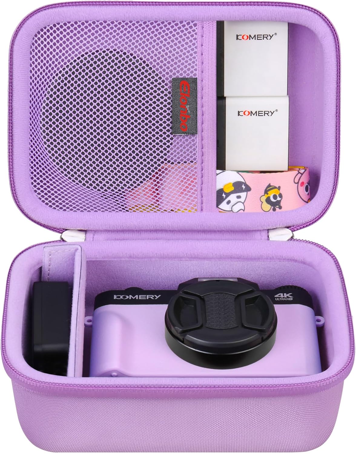 Elonbo 4K Digital Camera Case for VJIANGER/JGIPL/Duluvulu/Zostuic/Oiadek/Lecnippy/NIKICAM 4K Digital Vlogging Camera, Mesh Pocket Fits Cable Batteries SD Card Charging Station, Purple