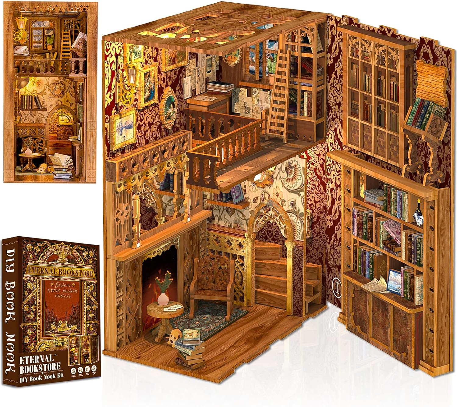 Cutefun Book Nook Kit,DIY Miniature House Kit 3D Wooden Puzzles for Adults, 172 pieces, Bookshelf Insert Decorative Bookends, Gift for Women Book Lovers (Eternal Bookstore)