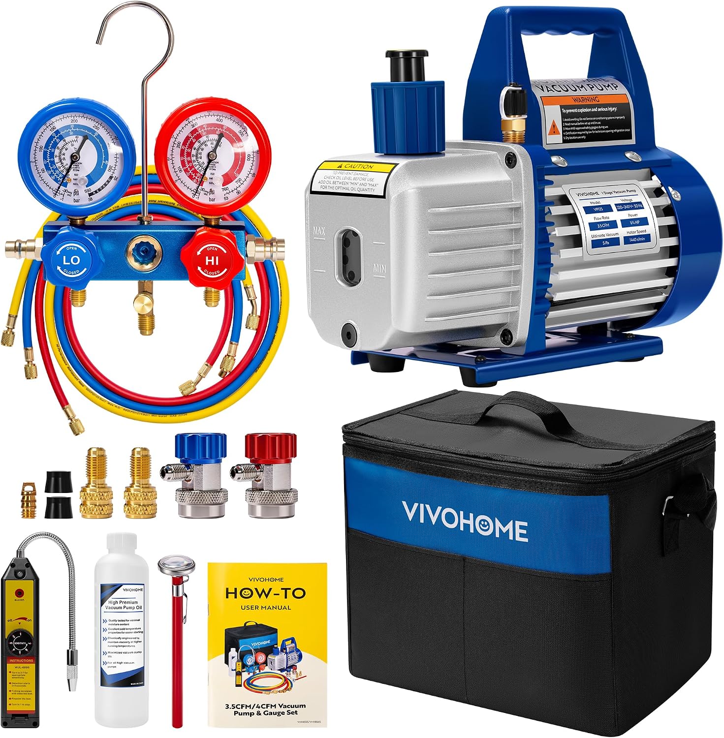 VIVOHOME 1/4HP 3.5CFM Vacuum Pump HVAC Kit for Auto AC Refrigeration