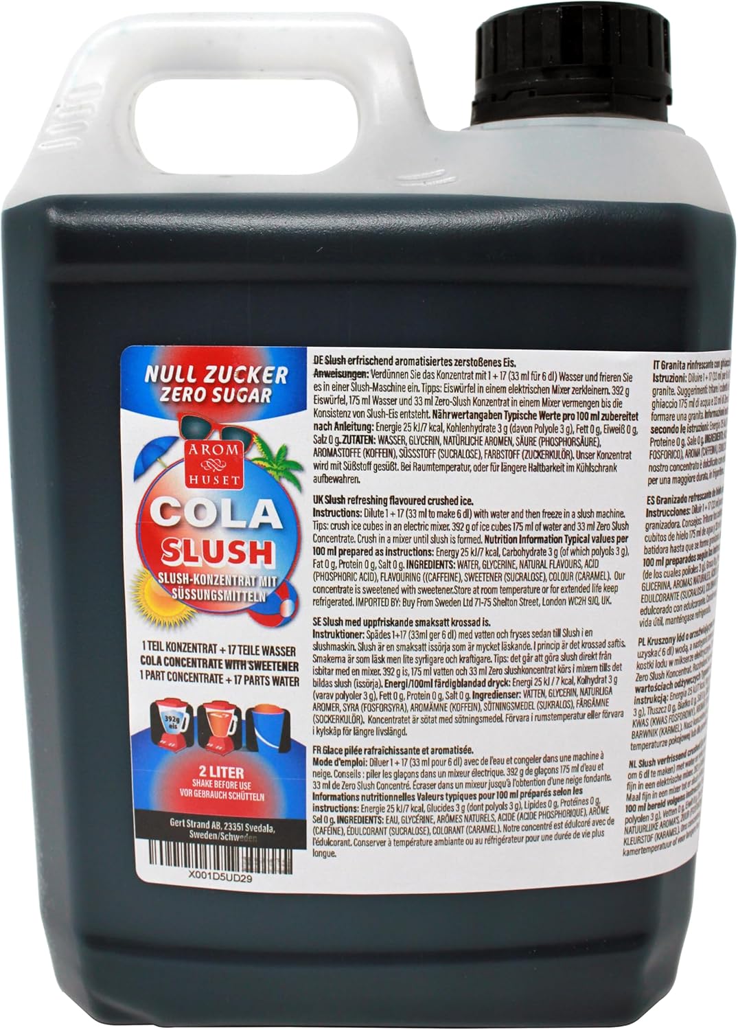 Aromhuset Zero Cola Slush Syrup 2 Litres – Flavoured Frozen Slushie Syrups Mix for Ice Drinks Machines, Blender Mix, DIY Cocktails & More