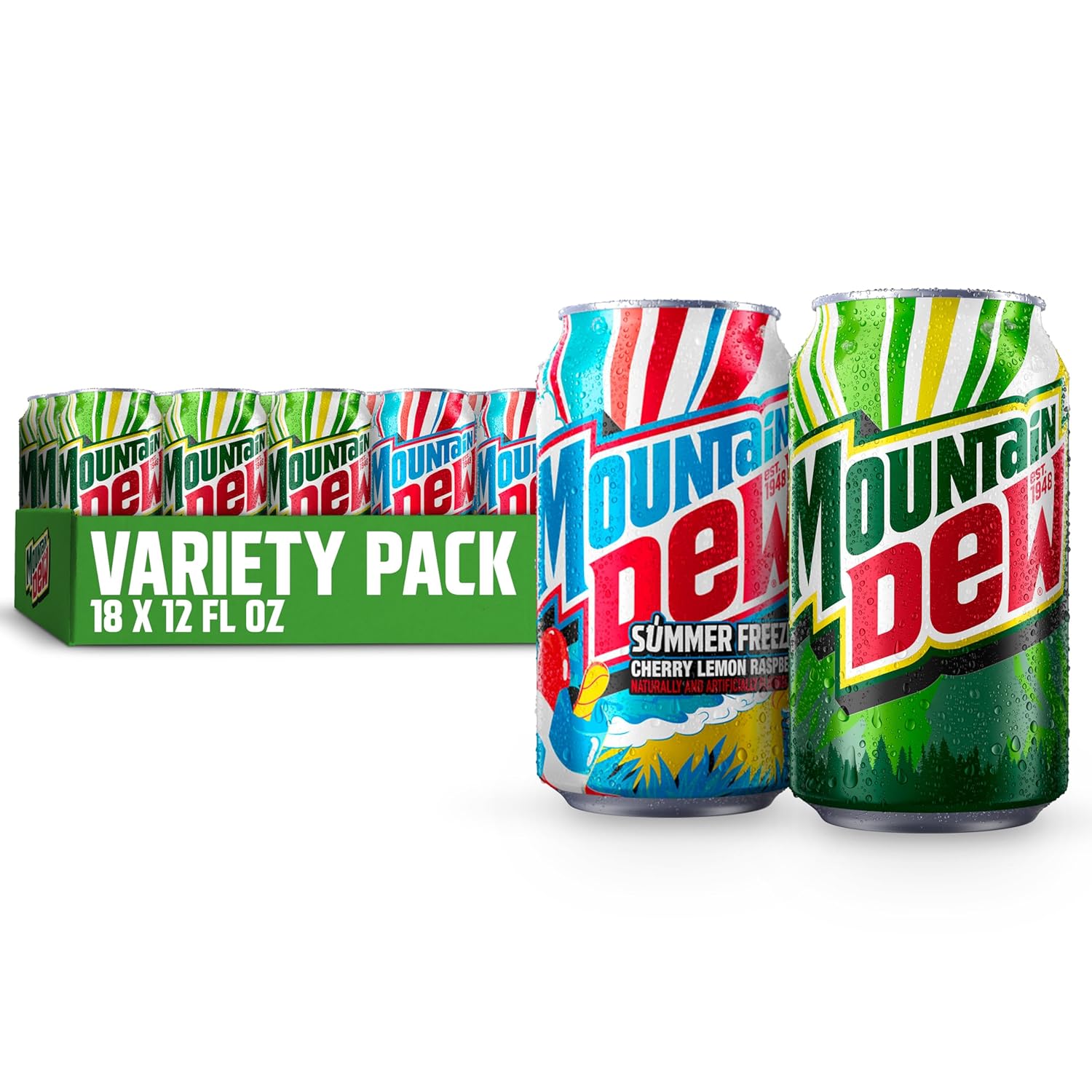 Mountain Dew Soda Pop, Summer Freeze 2 Flavor Variety Pack (Original, Summer Freeze), 12 Fl Oz Cans (Pack of 18)