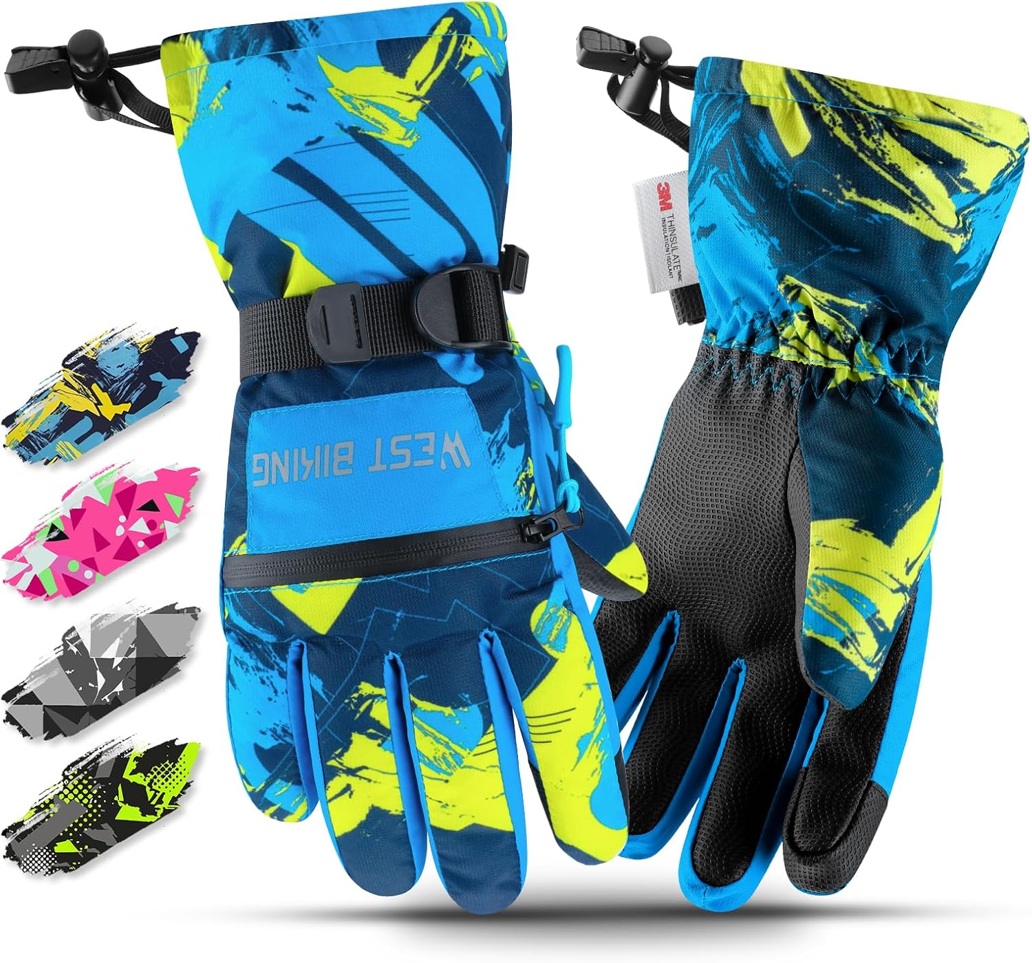 West Biking Kids Ski Gloves With 3M Thinsulate, Waterproof Windproof Winter Gloves for Outdoor Sports, Skiing, Snowboarding, Cycling, Soft Lined Thermal for Ages 6–12