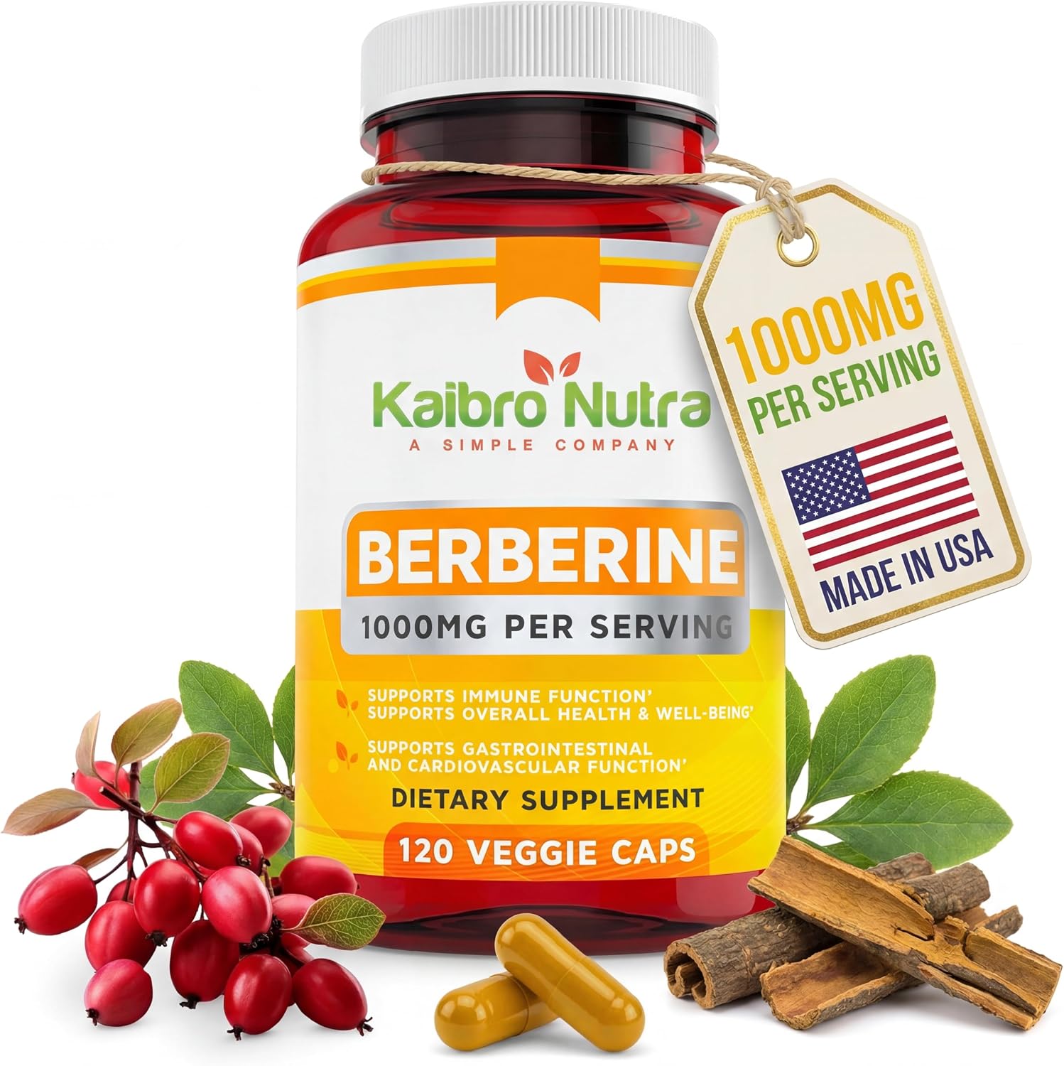 Kaibro Nutra Berberine HCL Supplement 1000mg | Immune System Support