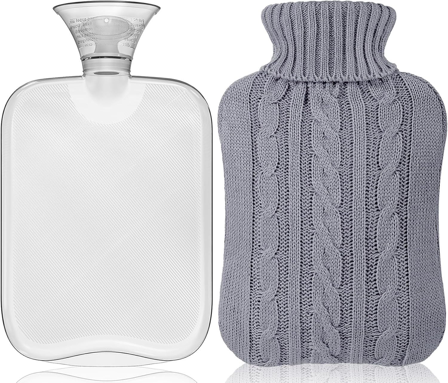 Attmu Classic Rubber Transparent Hot Water Bottle 2 Liter with Knit Cover - White (Grey)
