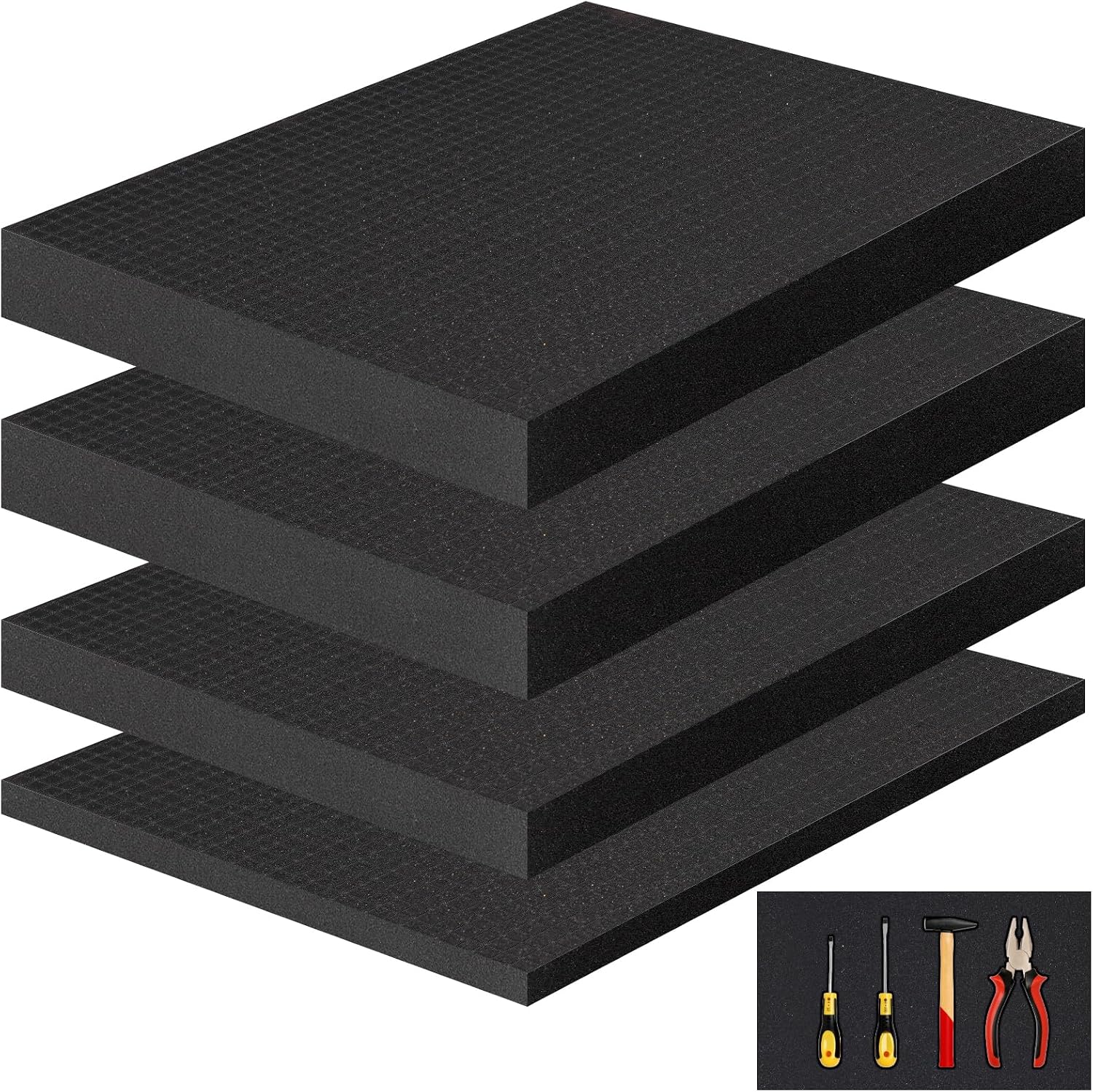 4PCS Pre-Cutted Foam Inserts, Cube Foam Sheet for Toolbox Organisation, Drawer-Storage, Jewelry, etc, Black, (3 PCS 16 * 12 * 2 Inch/1.6 Inch+ 1 PCS 16 * 12 * 0.4 Inch)