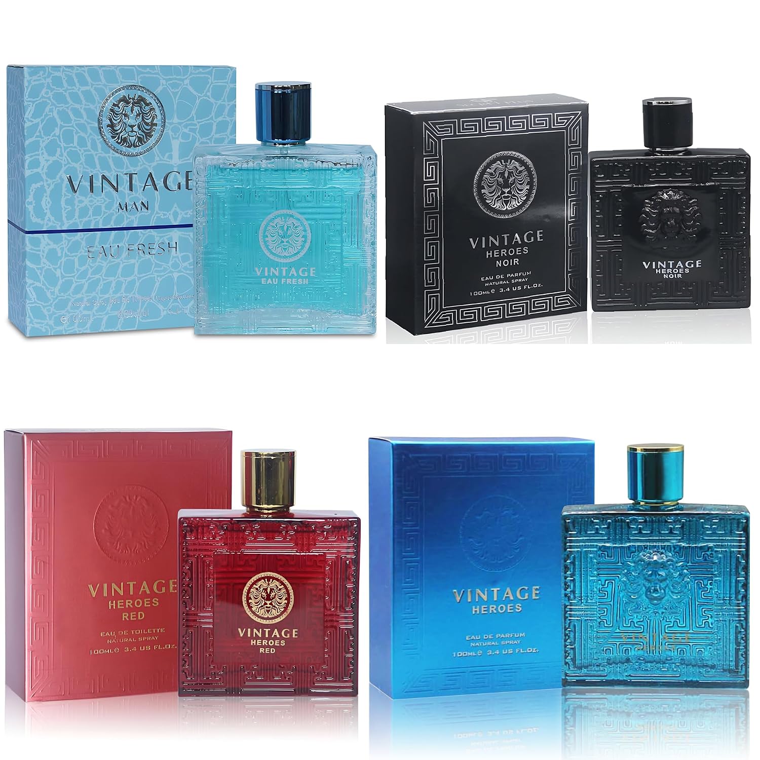 A CENTER Men's Cologne Gift Set 4 Pack Vintage Heroes Series 3.4 FlOz Each