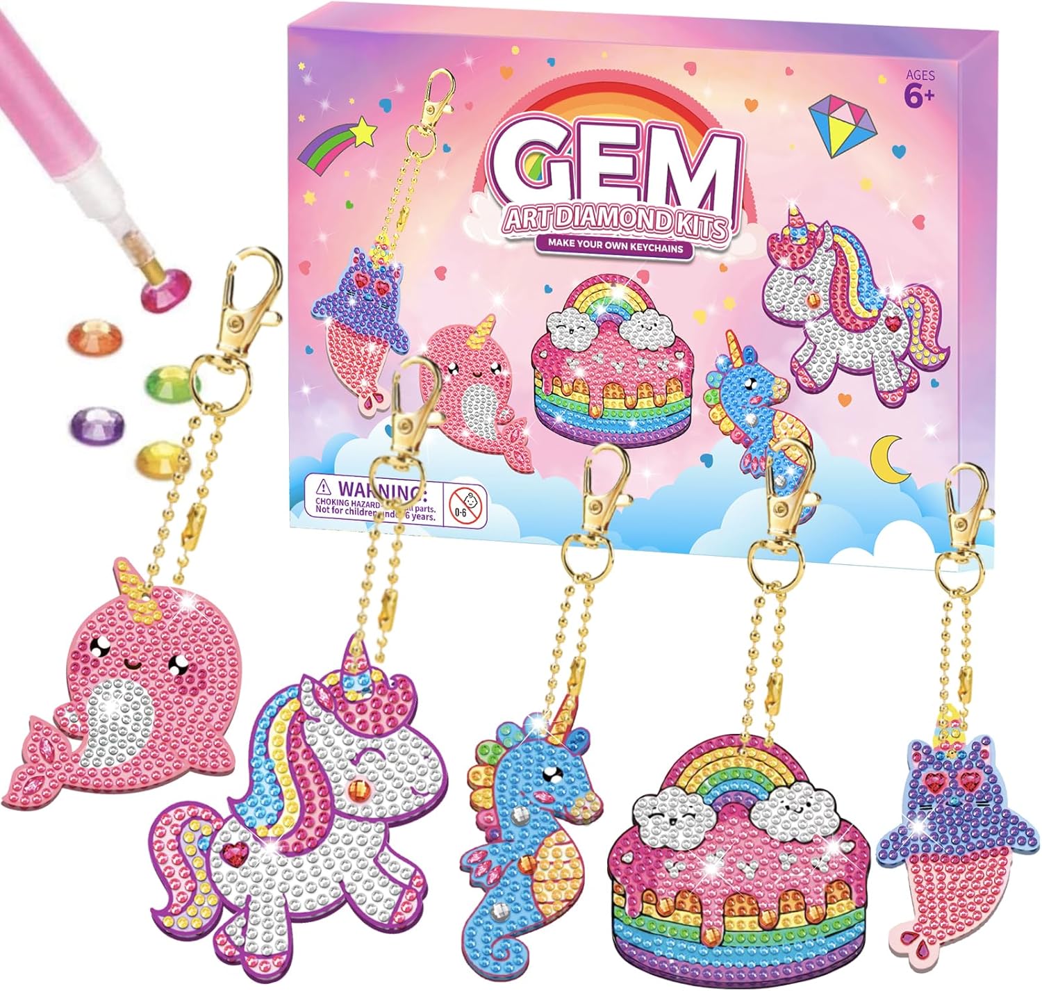 ORIENTAL CHERRY Arts and Crafts for Kids - Girls Birthday Presents, Make Your Own GEM Keychains - 5D Gem Art Painting by Numbers Art Kits for Girls Kids, Gifts for Girls Boys
