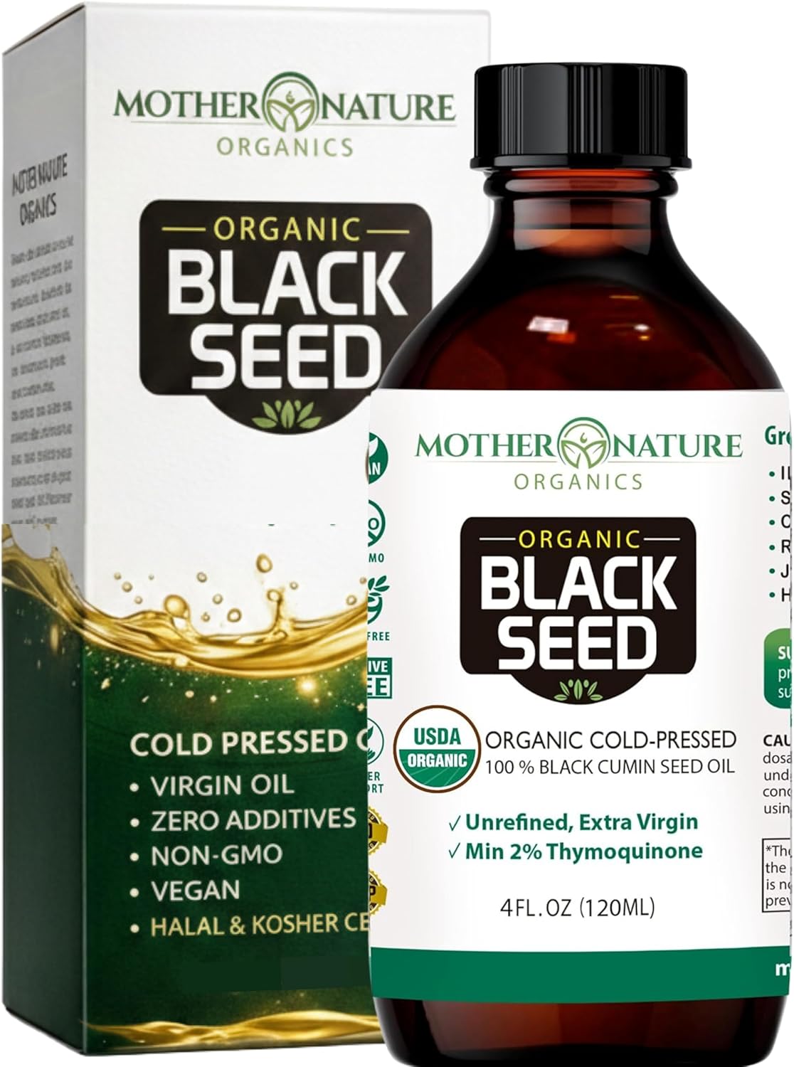MNO USDA Organic Black Seed Oil High TQ 2% Nigella Sativa, 4 oz, Unrefined | Cold pressed unrefined Nigella sativa oil with omega 3 6 9 for immune, joint, heart, hair & skin support, non-GMO
