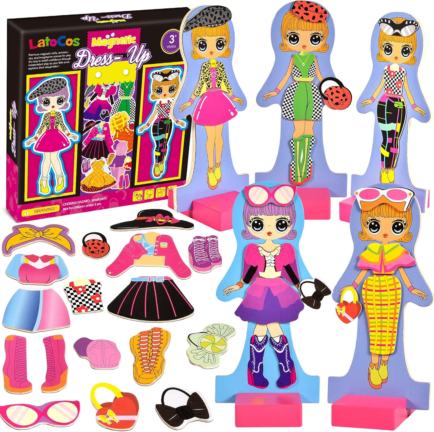 Toyssa Magnetic Dress-Up Dolls Dress Up Games Toys Gifts for Kids Girls 2 3 4 5 6 Years Fashion Design Pretend Play Toys Wooden Matching Game Educational Montessori Toys Kids Toddlers