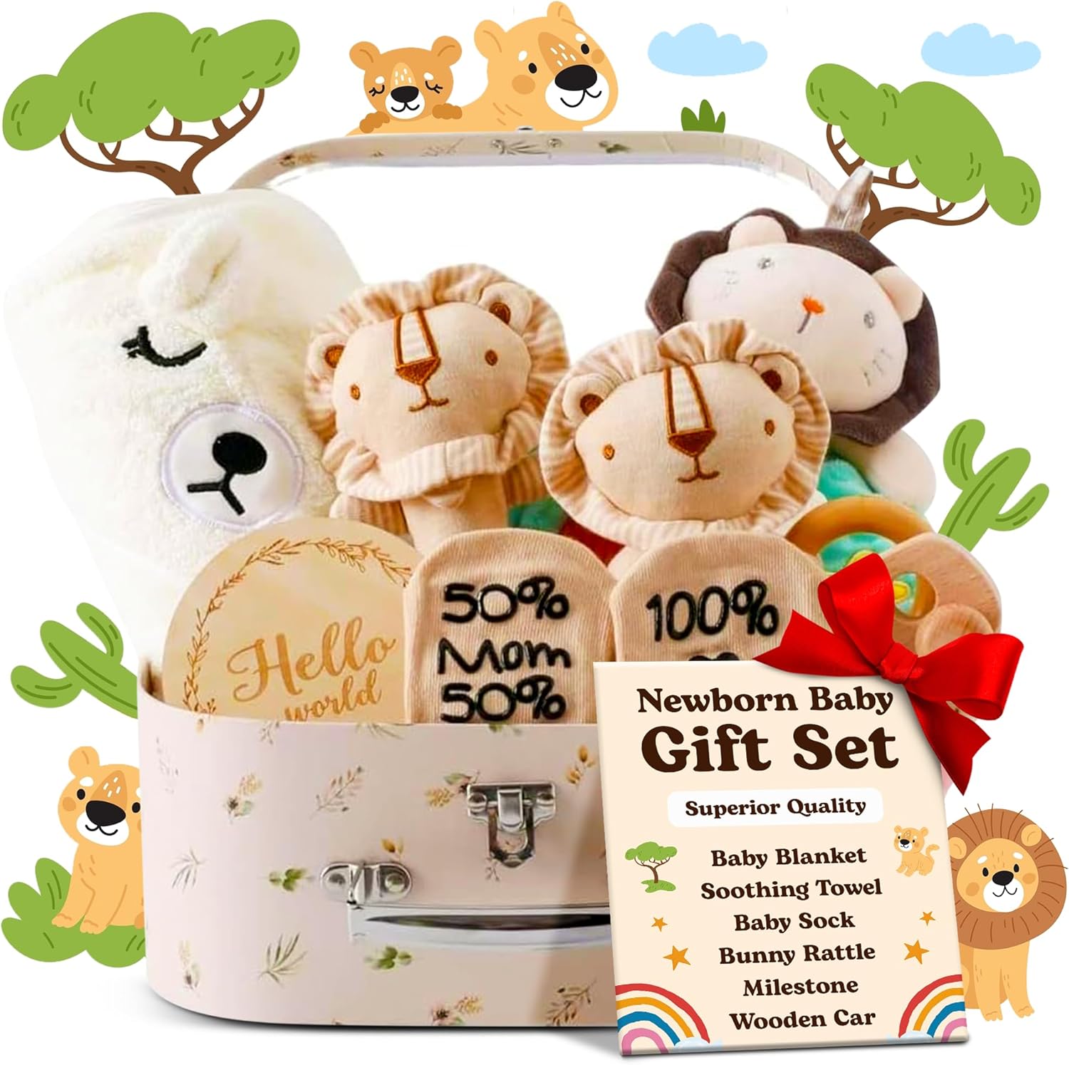 KINDEREN Baby Shower Gifts - Baby Gift Set for Boys & Unisex with 8 Newborn Essentials | Baby Boy Gifts in New Baby Hamper for Baby Shower, Gender Reveal, Christening Gifts in Cute Keepsake Box