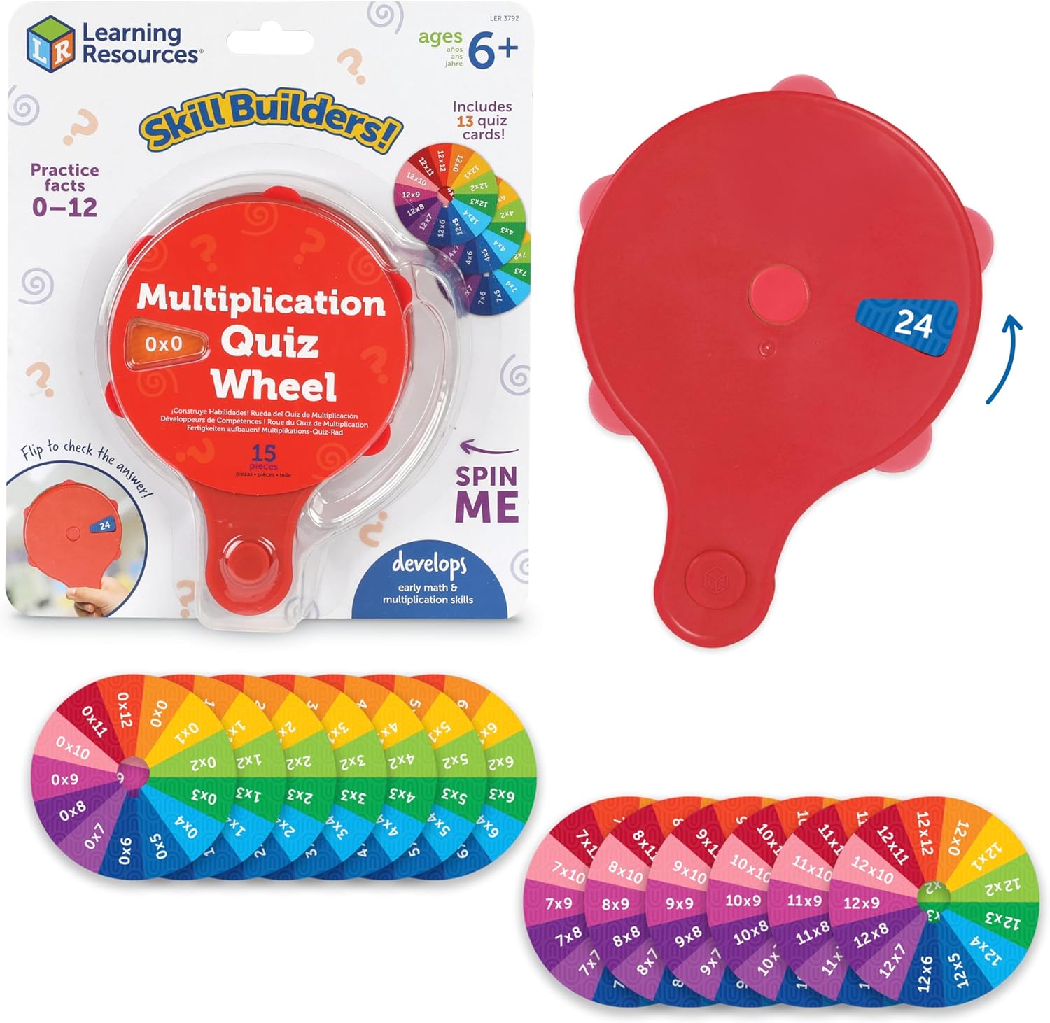 Learning Resources Skill Builders Multiplication Quiz Wheel, Maths Fidget Toy, Number Flash Cards, Maths Fidget Spinner, Ages 6+, 15 Pieces