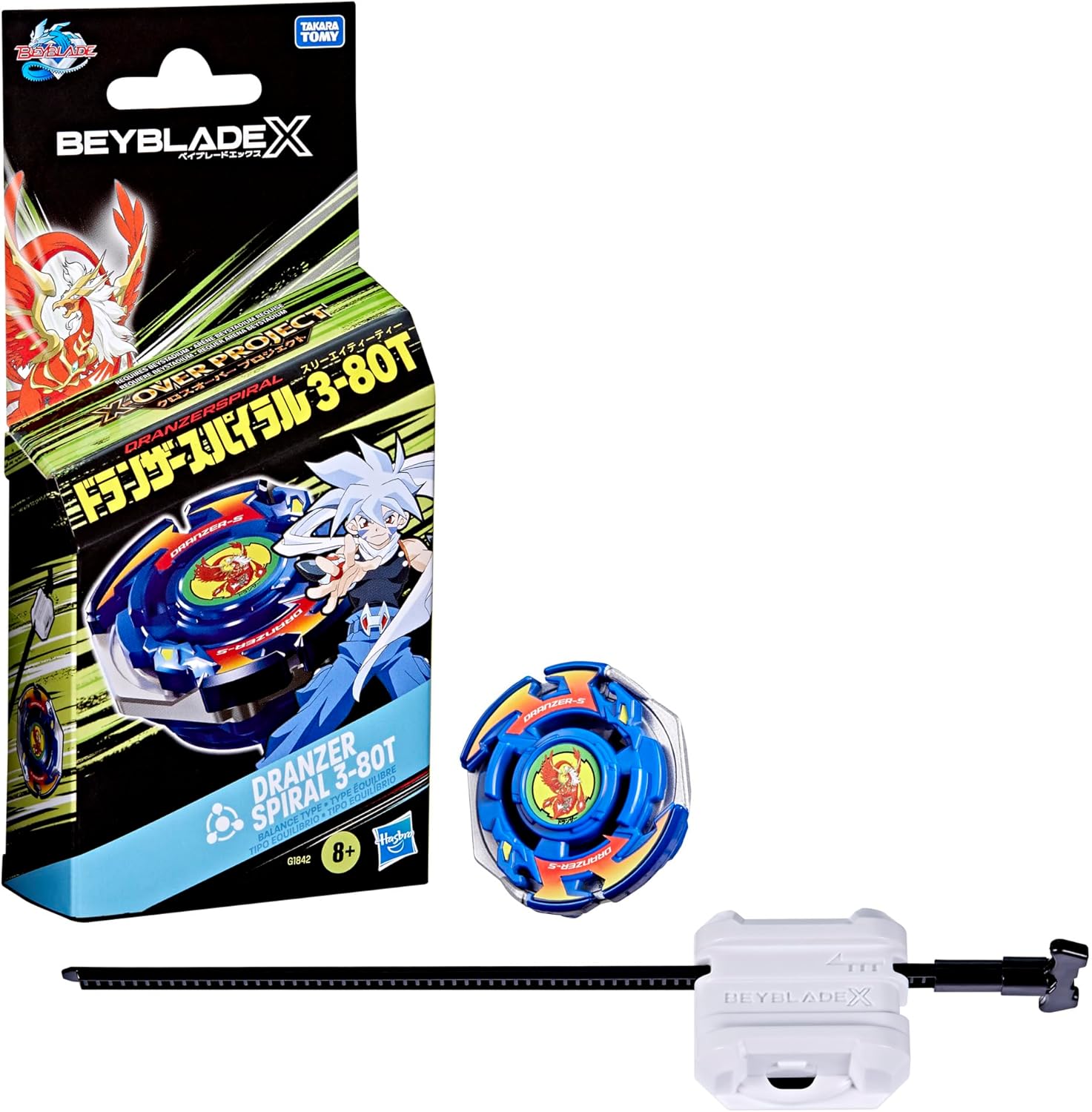 Beyblade X X-Over Project Dranzer Spiral 3-80T Starter Pack Set with Takara Tomy Balance Type Top and Launcher, Battling Tops Game Toys, Ages 8+
