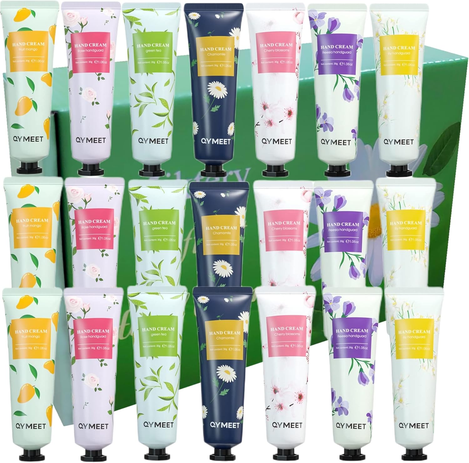 21 Pack Hand Cream Gift Set, Gentle Hand Cream Lotion with Natural Plant Flower Fruit Flavour for Self Sensitive Skin, Extra Moisturising Cream for Outdoor Use, Travel Size