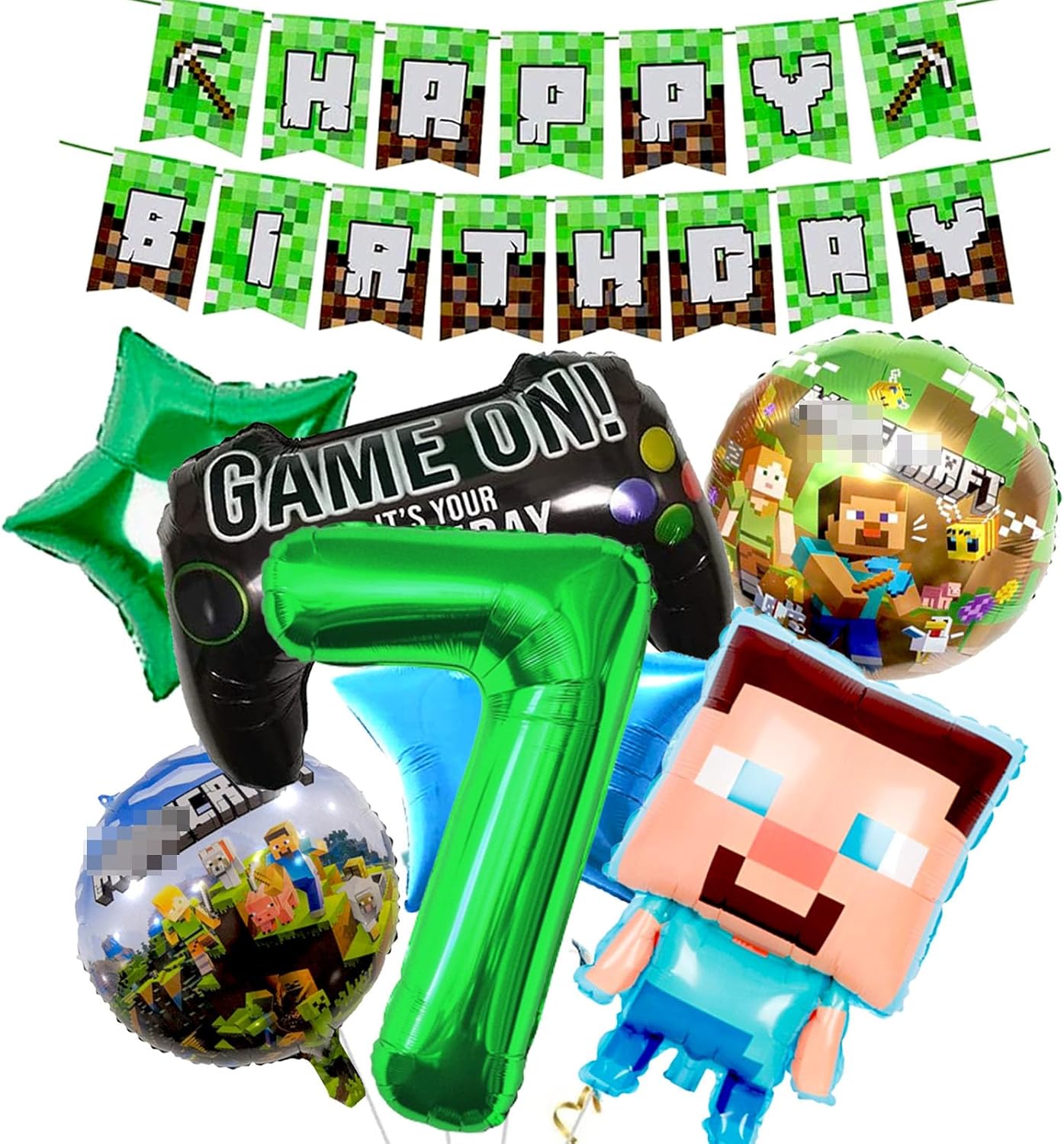 7th Birthday Decorations, Happy Birthday Balloons Banner Foil Balloons for Boy Party Supplies Gaming Theme Party Supplies Decoration (5th) (7th)