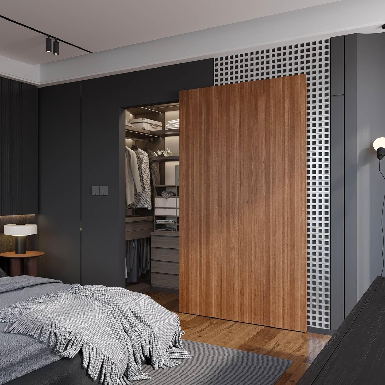 48inch Concealed Sliding Barn Door Hardware with Soft Close Mechanism, Wall Mount System, Fit MIN Opening Width 40in, Invisible Floor Track, Aluminum(Door is not Included)