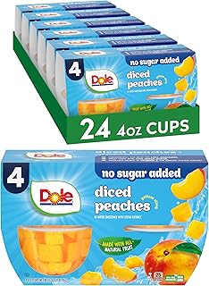 Dole Fruit Bowls No Sugar Added Snacks, Diced Peaches 4oz 24 Cups, Gluten & Dairy Free, Bulk Lunch Snacks for Kids & Adults